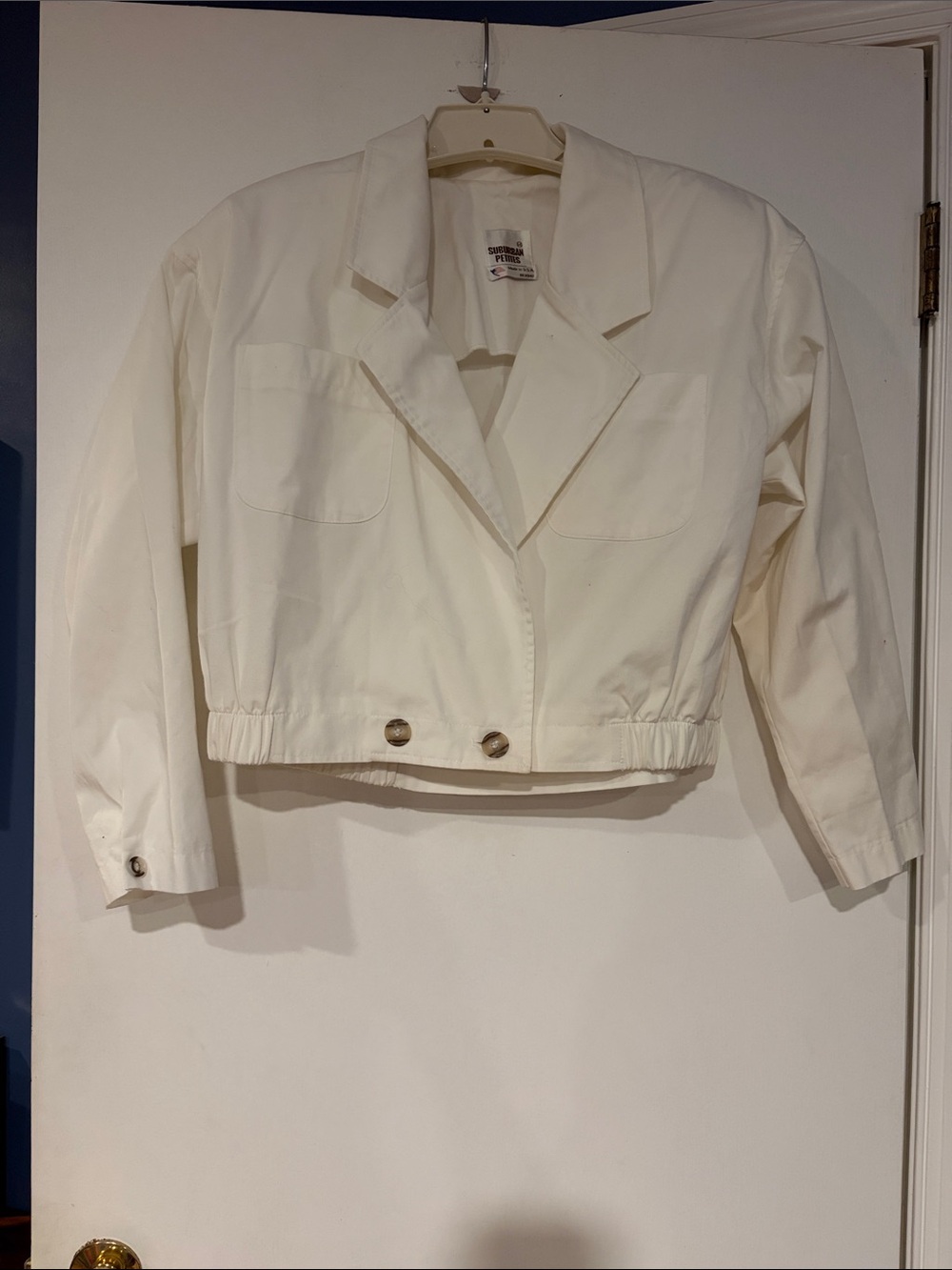 Vintage 80s 90s Cropped Blazer Jacket White Suburban Petites Boxy Minimalist M